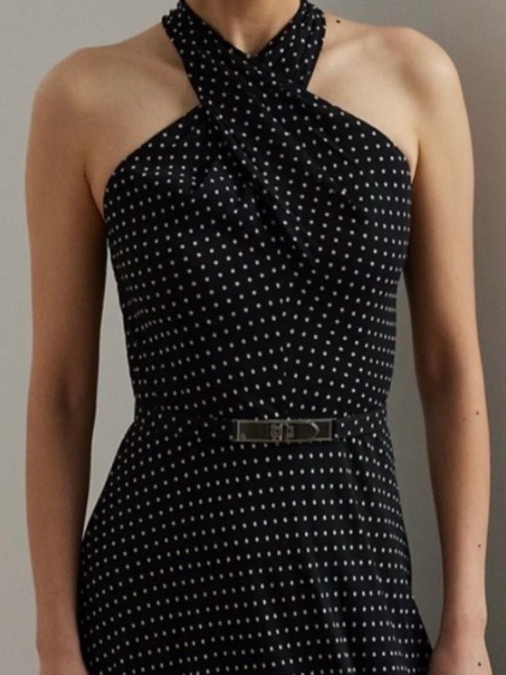 Ralph Lauren Black and White Polka Dot Halter Dress Size 10 - Picture 4 of 16